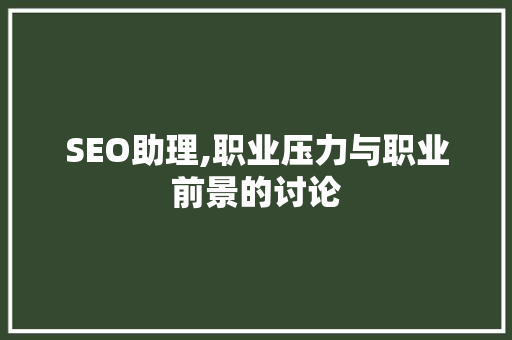 SEO助理,职业压力与职业前景的讨论