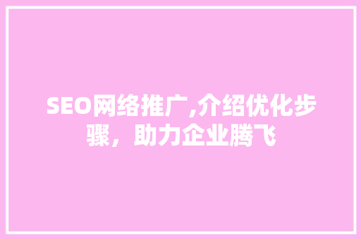 SEO网络推广,介绍优化步骤，助力企业腾飞