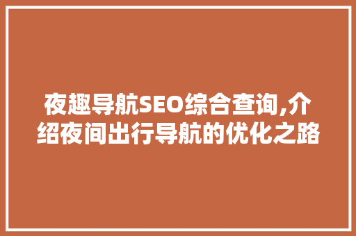 夜趣导航SEO综合查询,介绍夜间出行导航的优化之路