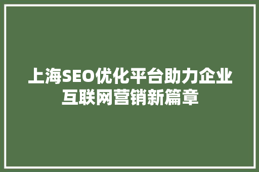 上海SEO优化平台助力企业互联网营销新篇章