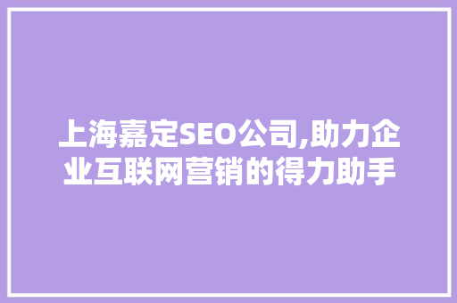 上海嘉定SEO公司,助力企业互联网营销的得力助手