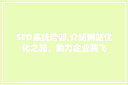 SEO系统培训,介绍网站优化之路，助力企业腾飞