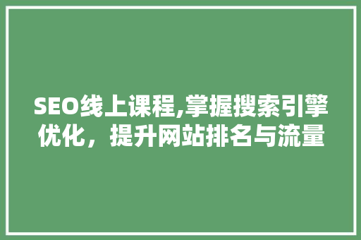 SEO线上课程,掌握搜索引擎优化，提升网站排名与流量