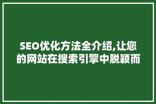 SEO优化方法全介绍,让您的网站在搜索引擎中脱颖而出