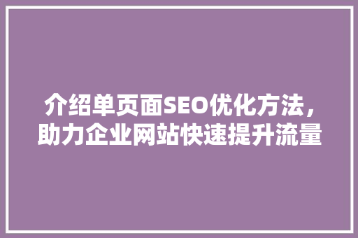 介绍单页面SEO优化方法，助力企业网站快速提升流量与排名