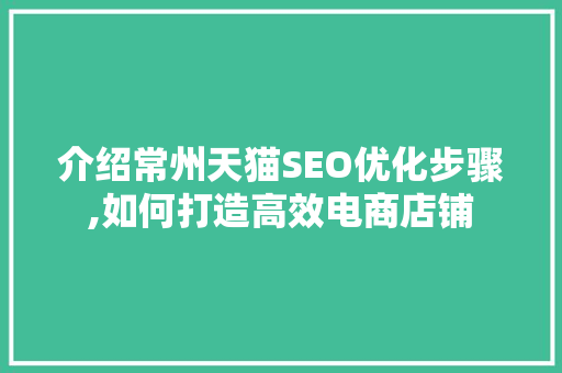 介绍常州天猫SEO优化步骤,如何打造高效电商店铺