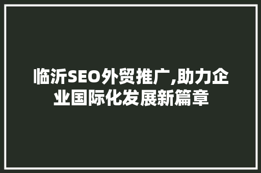 临沂SEO外贸推广,助力企业国际化发展新篇章