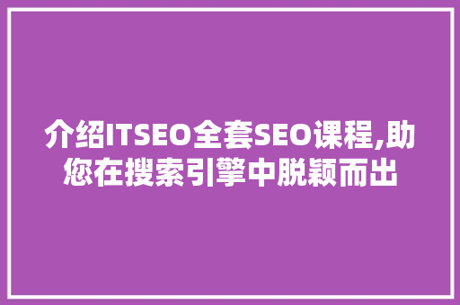 介绍ITSEO全套SEO课程,助您在搜索引擎中脱颖而出