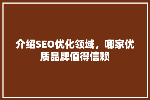 介绍SEO优化领域，哪家优质品牌值得信赖