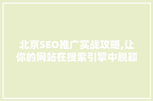 北京SEO推广实战攻略,让你的网站在搜索引擎中脱颖而出
