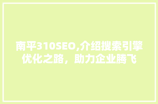 南平310SEO,介绍搜索引擎优化之路，助力企业腾飞