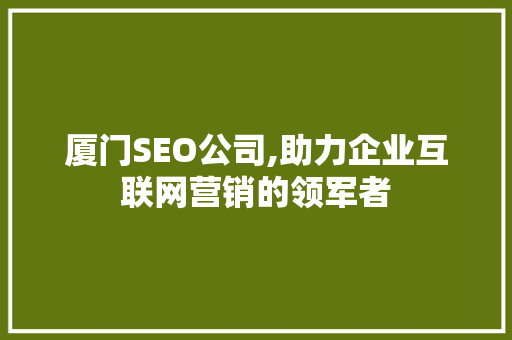 厦门SEO公司,助力企业互联网营销的领军者