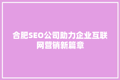 合肥SEO公司助力企业互联网营销新篇章