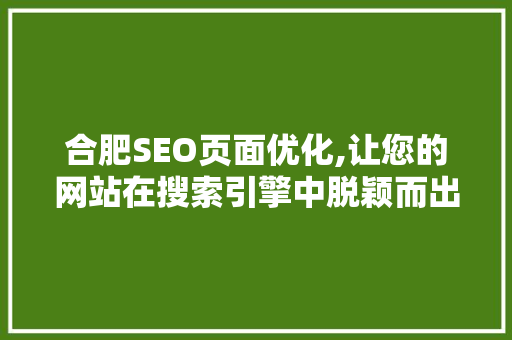 合肥SEO页面优化,让您的网站在搜索引擎中脱颖而出