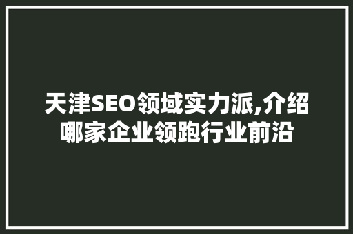 天津SEO领域实力派,介绍哪家企业领跑行业前沿