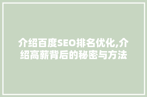 介绍百度SEO排名优化,介绍高薪背后的秘密与方法