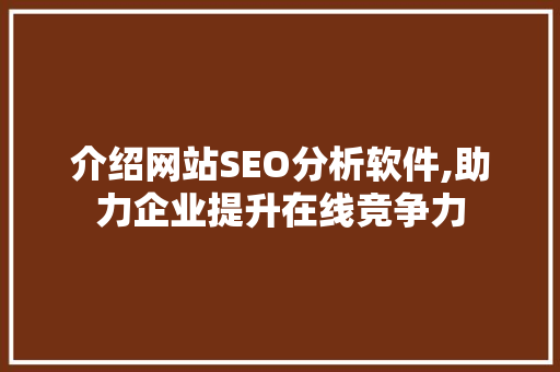 介绍网站SEO分析软件,助力企业提升在线竞争力