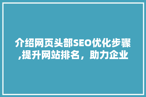 介绍网页头部SEO优化步骤,提升网站排名，助力企业腾飞
