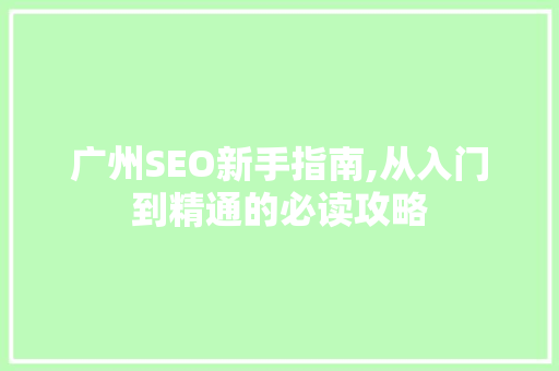 广州SEO新手指南,从入门到精通的必读攻略