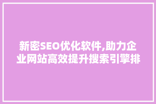 新密SEO优化软件,助力企业网站高效提升搜索引擎排名