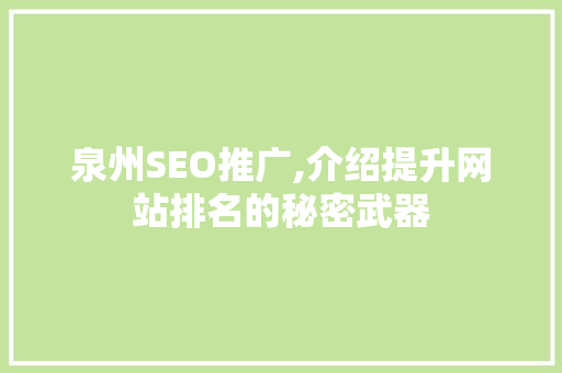 泉州SEO推广,介绍提升网站排名的秘密武器