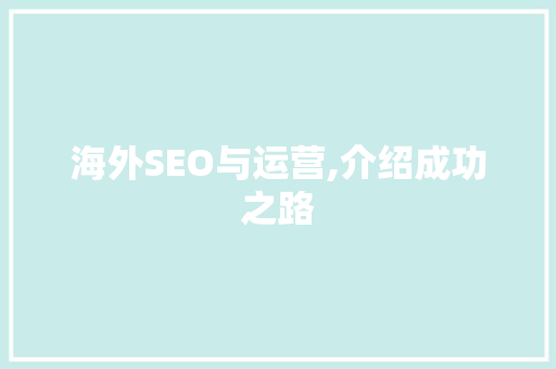 海外SEO与运营,介绍成功之路