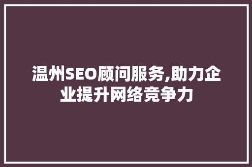 温州SEO顾问服务,助力企业提升网络竞争力
