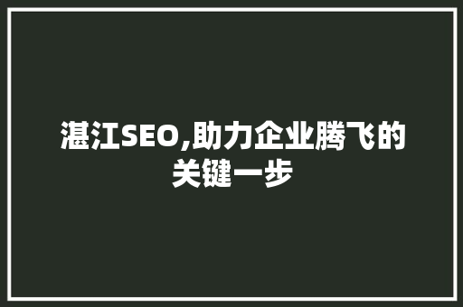 湛江SEO,助力企业腾飞的关键一步