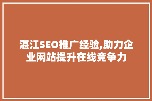 湛江SEO推广经验,助力企业网站提升在线竞争力