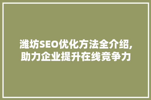 潍坊SEO优化方法全介绍,助力企业提升在线竞争力