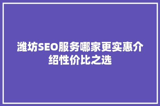 潍坊SEO服务哪家更实惠介绍性价比之选
