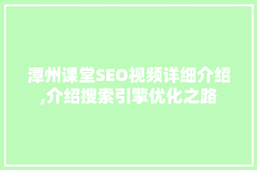 潭州课堂SEO视频详细介绍,介绍搜索引擎优化之路