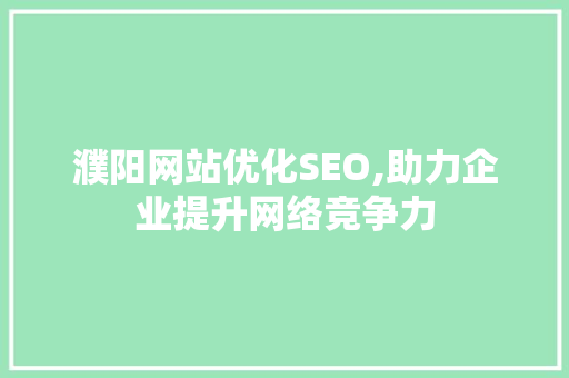 濮阳网站优化SEO,助力企业提升网络竞争力