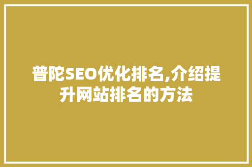 普陀SEO优化排名,介绍提升网站排名的方法
