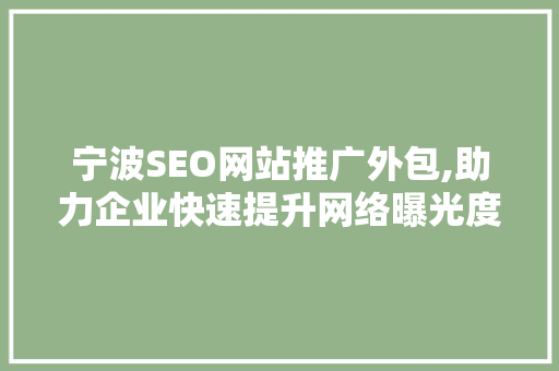 宁波SEO网站推广外包,助力企业快速提升网络曝光度