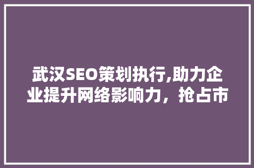武汉SEO策划执行,助力企业提升网络影响力，抢占市场先机