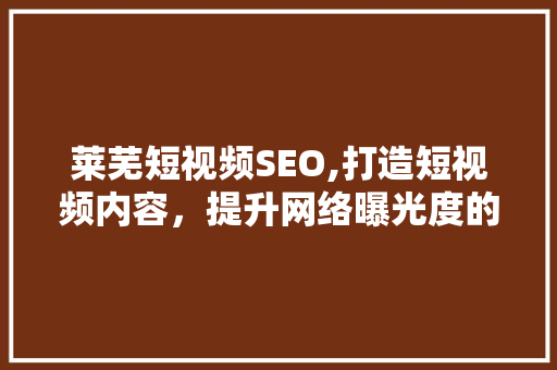 莱芜短视频SEO,打造短视频内容，提升网络曝光度的方法