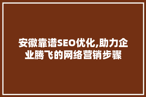 安徽靠谱SEO优化,助力企业腾飞的网络营销步骤