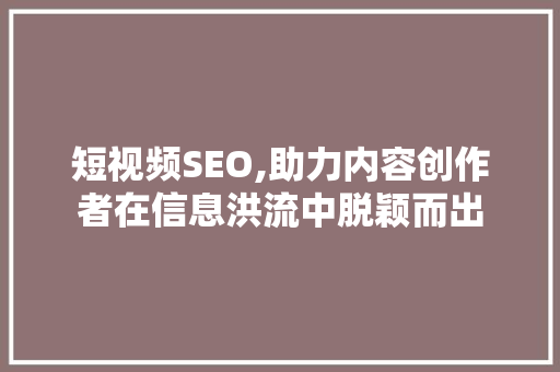 短视频SEO,助力内容创作者在信息洪流中脱颖而出