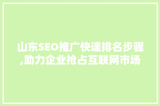 山东SEO推广快速排名步骤,助力企业抢占互联网市场高地