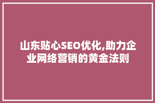 山东贴心SEO优化,助力企业网络营销的黄金法则