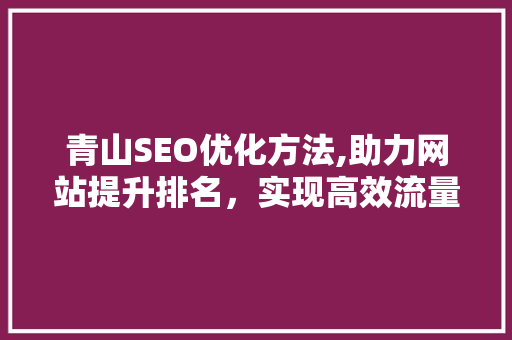 青山SEO优化方法,助力网站提升排名，实现高效流量转化