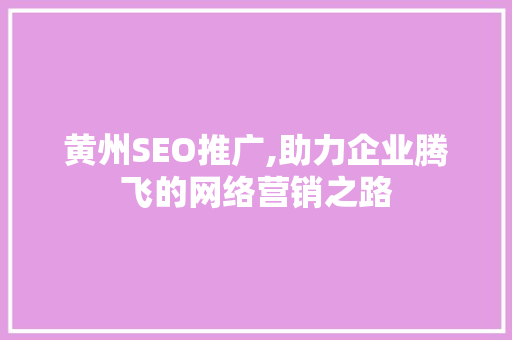 黄州SEO推广,助力企业腾飞的网络营销之路
