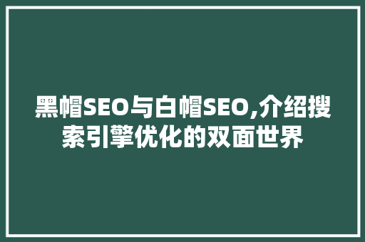 黑帽SEO与白帽SEO,介绍搜索引擎优化的双面世界