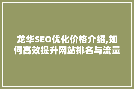 龙华SEO优化价格介绍,如何高效提升网站排名与流量