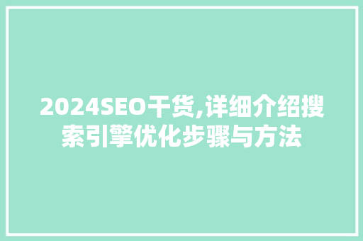 2024SEO干货,详细介绍搜索引擎优化步骤与方法