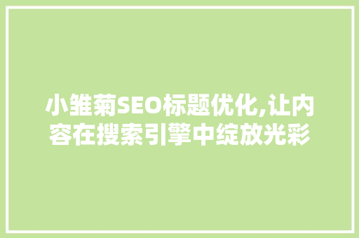 小雏菊SEO标题优化,让内容在搜索引擎中绽放光彩