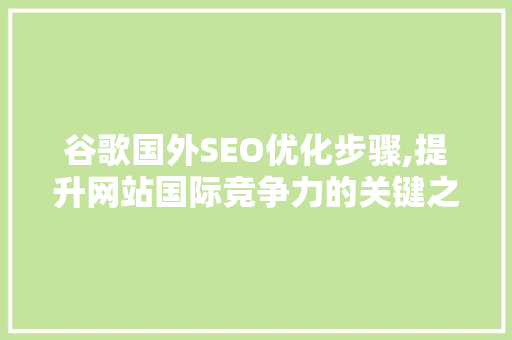 谷歌国外SEO优化步骤,提升网站国际竞争力的关键之路