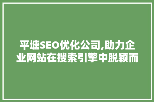 平塘SEO优化公司,助力企业网站在搜索引擎中脱颖而出