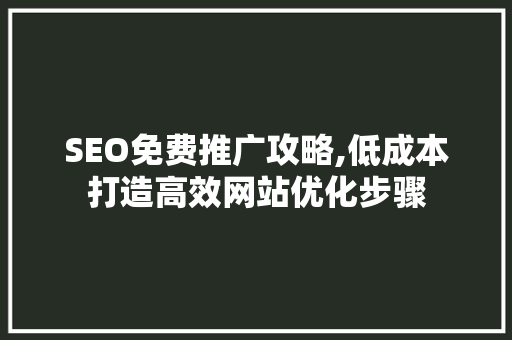 SEO免费推广攻略,低成本打造高效网站优化步骤